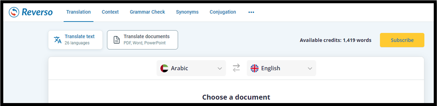 Translate PDF from Arabic to English with Reverso