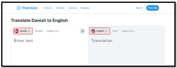 Translate PDF Danish to English in iTranslate