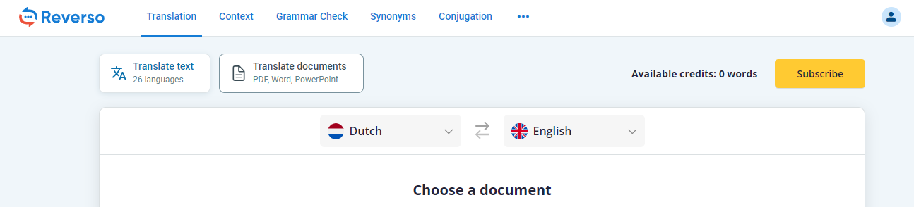 Translate PDF from Dutch to English with Reverso translator
