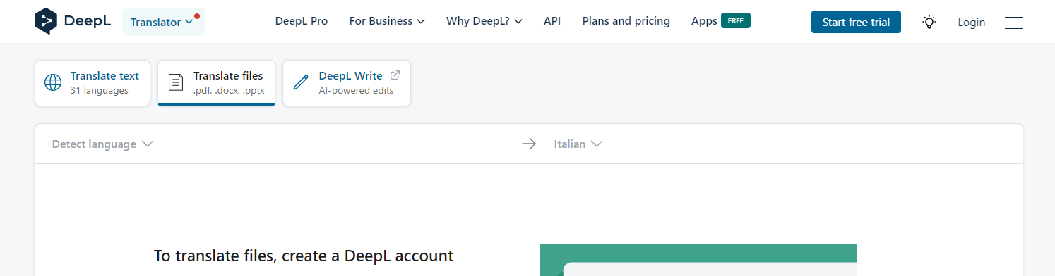 Translate PDF from English to Italian with DeepL translator