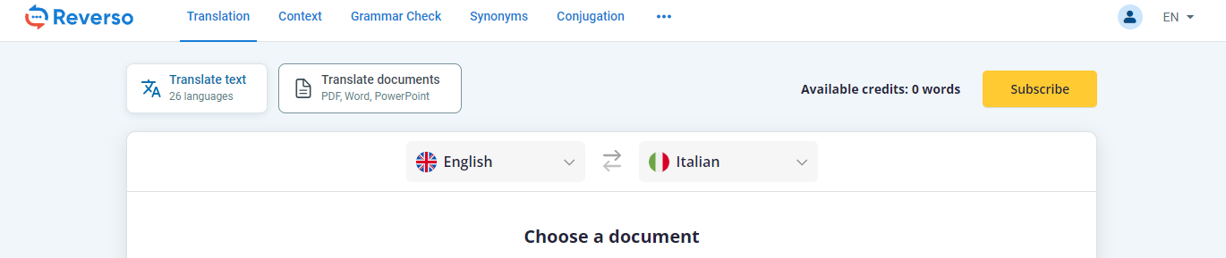 Translate PDF from English to Italian with Reverso translator