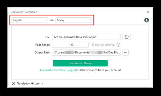 Translate PDF English to Malay on Windows with SwifDoo PDF 4