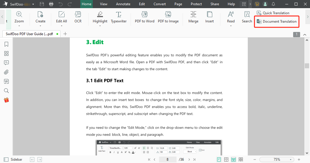 Translate PDF from English to Romanian with SwifDoo PDF translator step 2