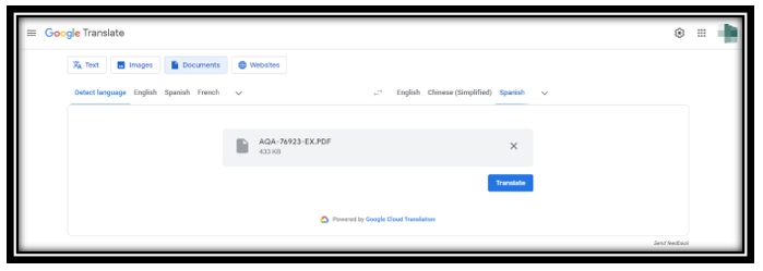 Translate PDFs from Spanish to English in Google Translate