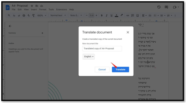Translate PDF from Hebrew to English in Google Docs 1