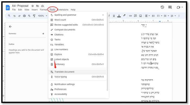 Translate PDF from Hebrew to English in Google Docs