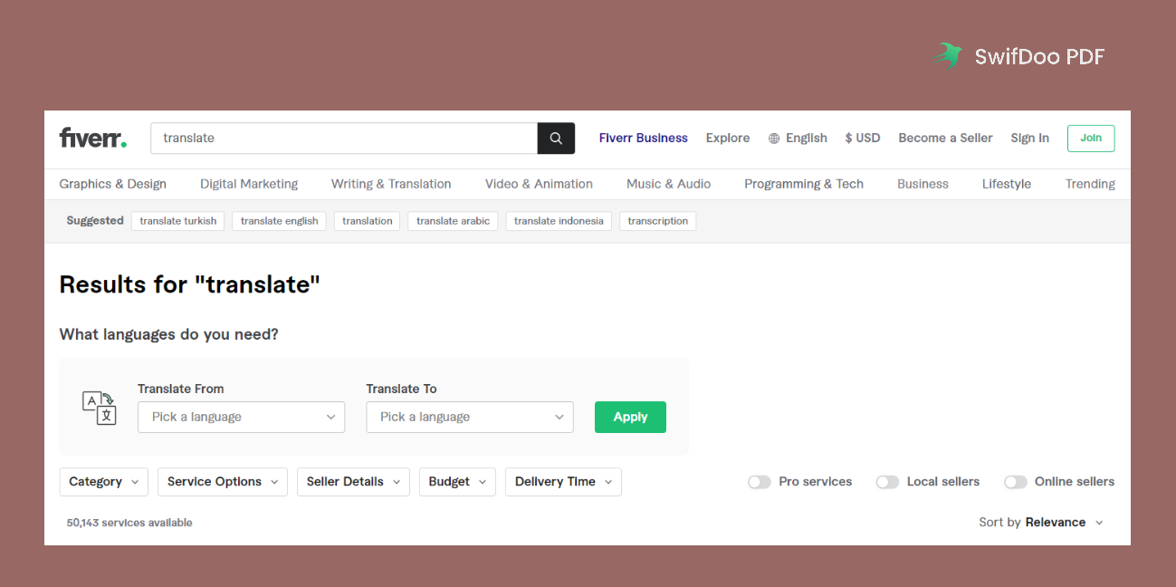 Translate PDF in Fiverr