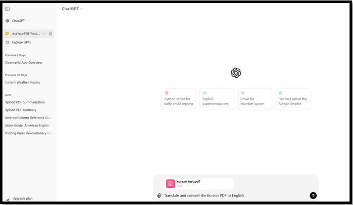 translate PDF from Korean to English with ChatGPT