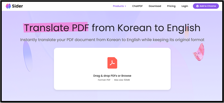 translate PDF from Korean to English with Sider.ai