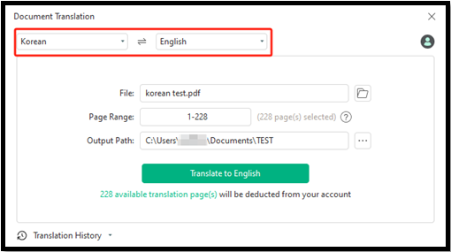 translate PDF from Korean to English with SwifDoo PDF 4