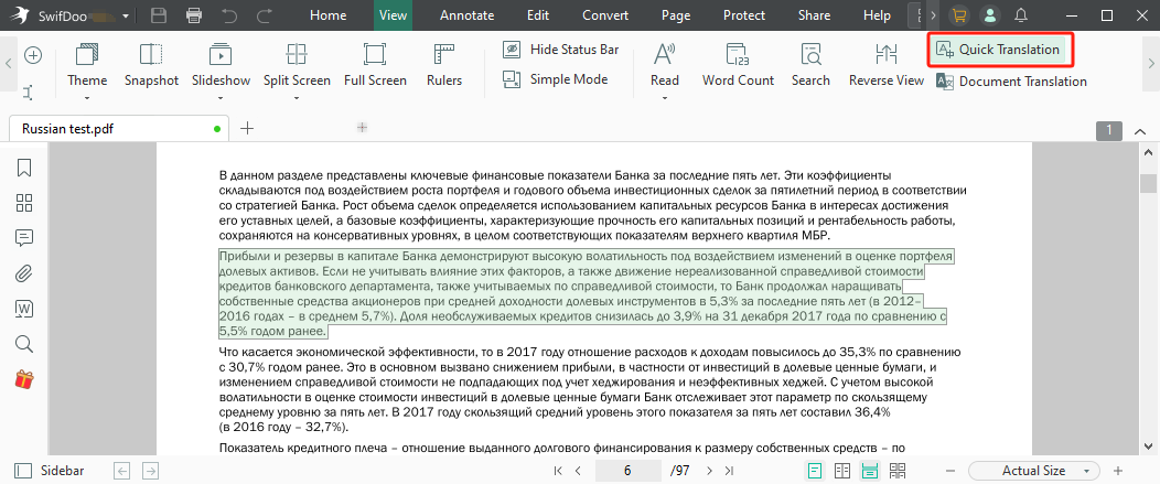 Translate PDF from Russian to English with SwifDoo PDF Quick Translation step 2