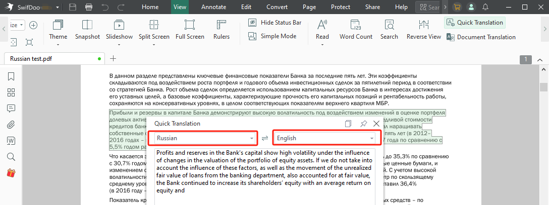 Translate PDF from Russian to English with SwifDoo PDF Quick Translation step 3