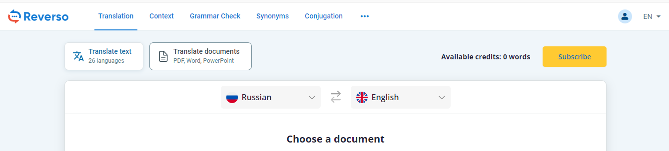 Translate PDF from Russian to English with Reverso