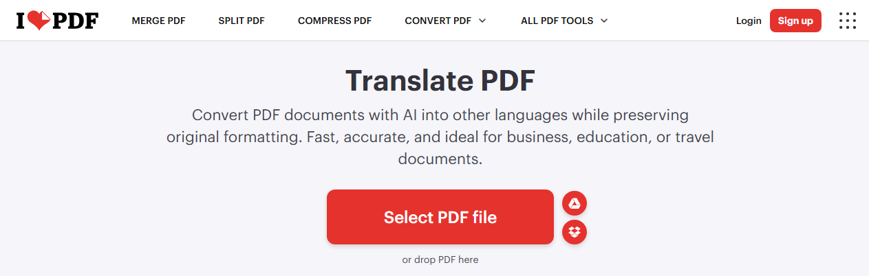 iLovePDF Translate PDF