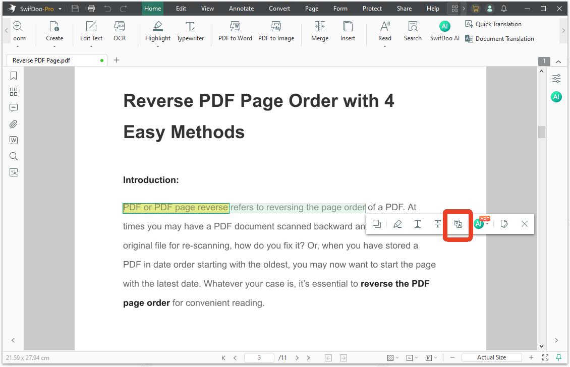 SwifDoo PDF Quick Translate