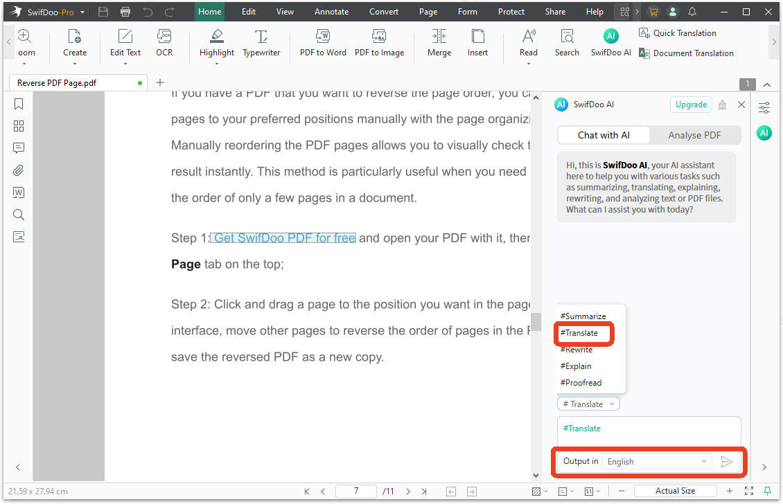 AI translate PDF with SwifDoo PDF