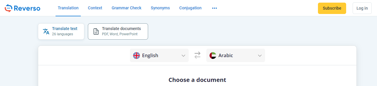 Translate PDF to Arabic with translator Reverso