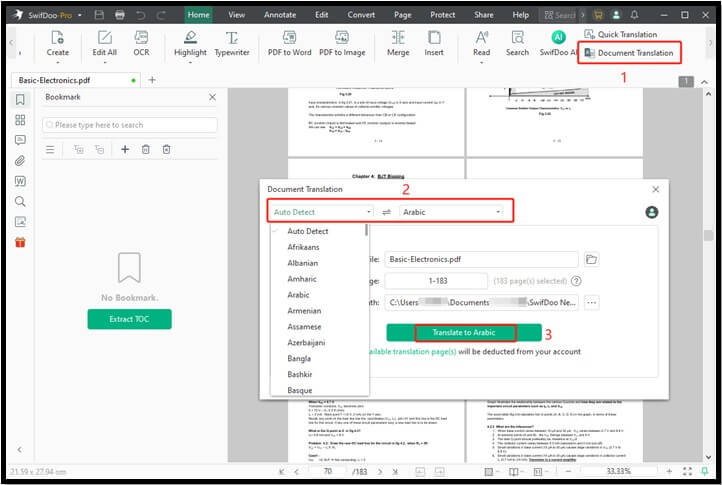 Translate PDF to Arabic with SwifDoo PDF 1