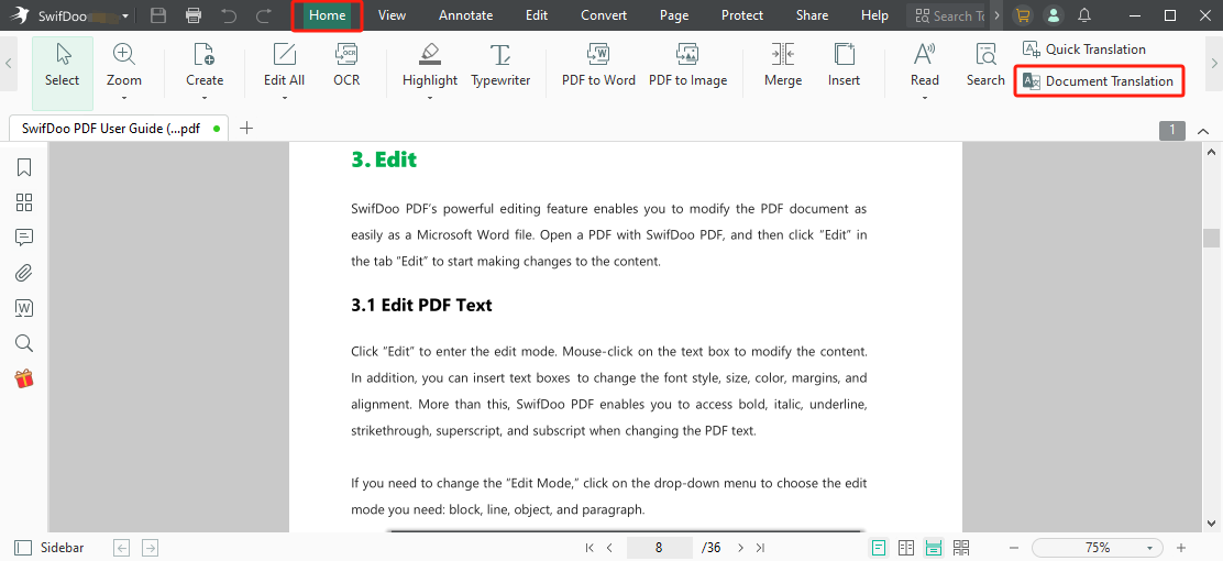 Translate PDF to Arabic with SwifDoo PDF step 1