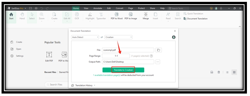 Translate PDF to Croatian in SwifDoo PDF 3