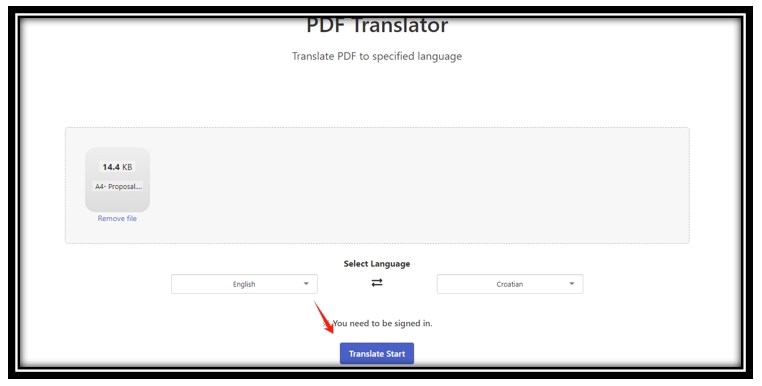 Translate PDF to Croatian in Translatorbox