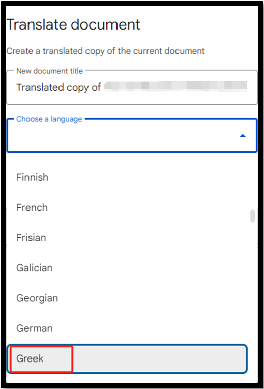 translate PDF to Greek by converting pdf with Google Docs 2