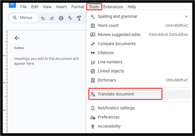 translate PDF to Greek by converting pdf with Google Docs 1