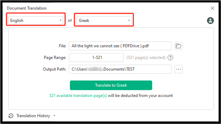 translate PDF to Greek for entire document with SwifDoo PDF 2