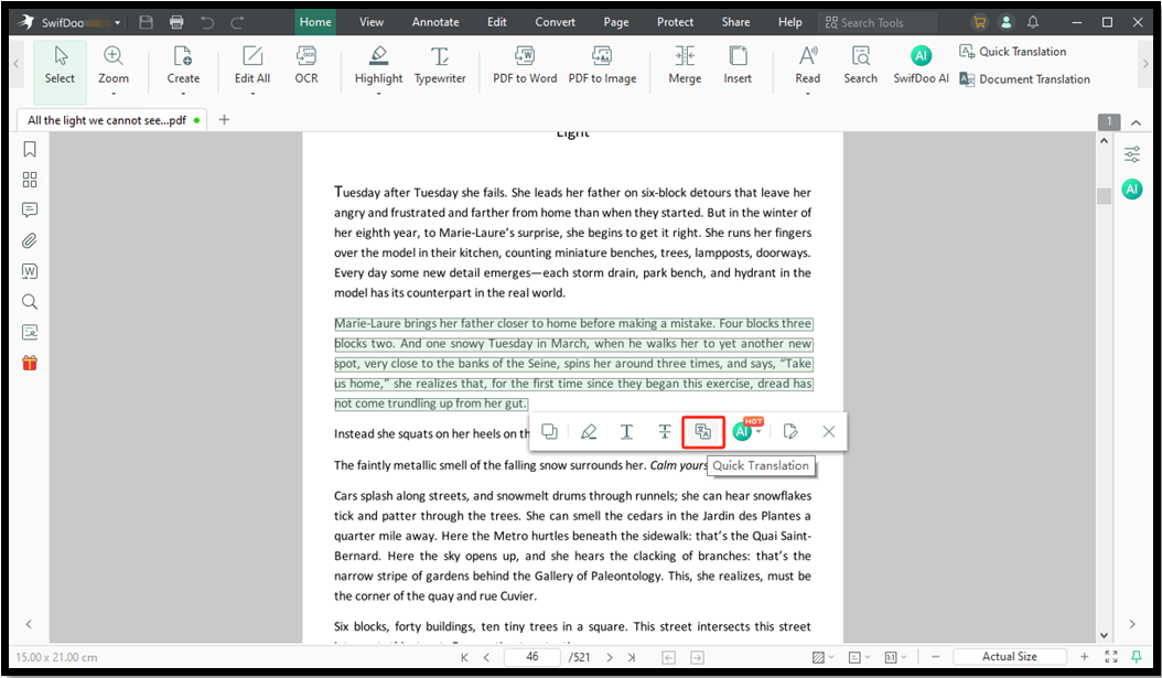 translate PDF to Greek by text selection with SwifDoo PDF 1