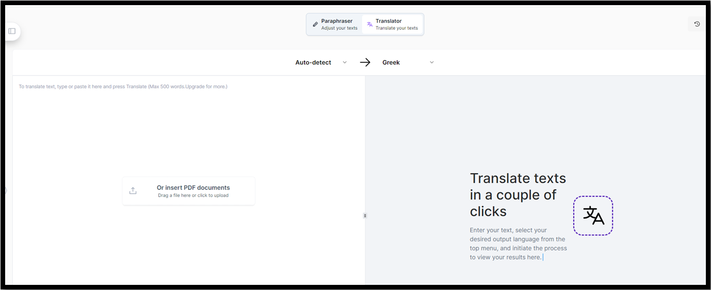 translate PDF to Greek using AI TextCortex 1