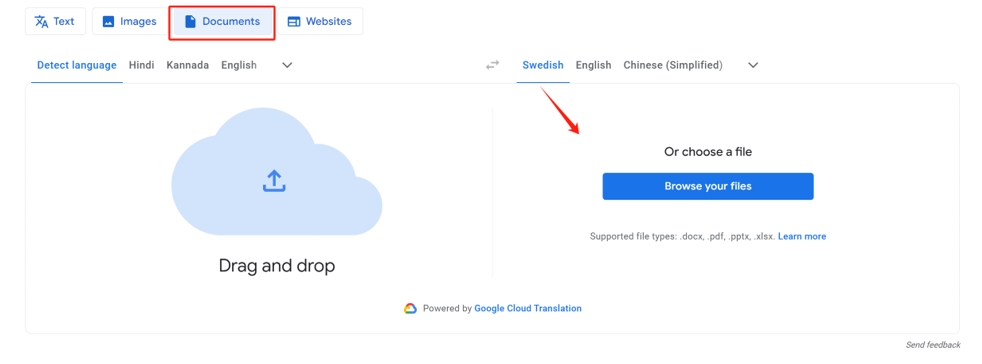 Translate a PDF to Swedish in Google Translate