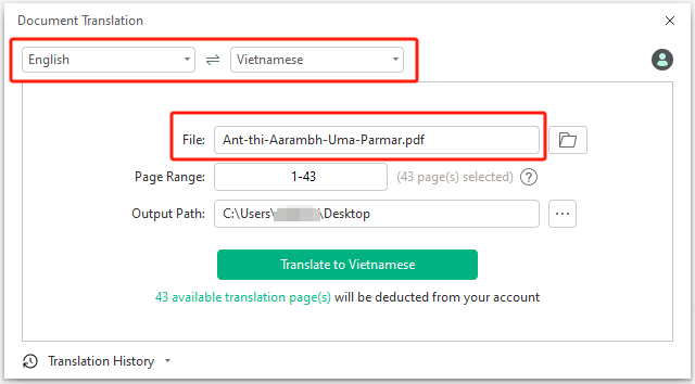 Translate PDF to Vietnamese with SwifDoo PDF Document Translation step 2
