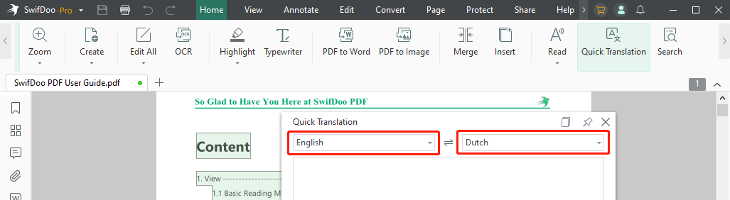 Translate PDF with SwifDoo PDF step 3
