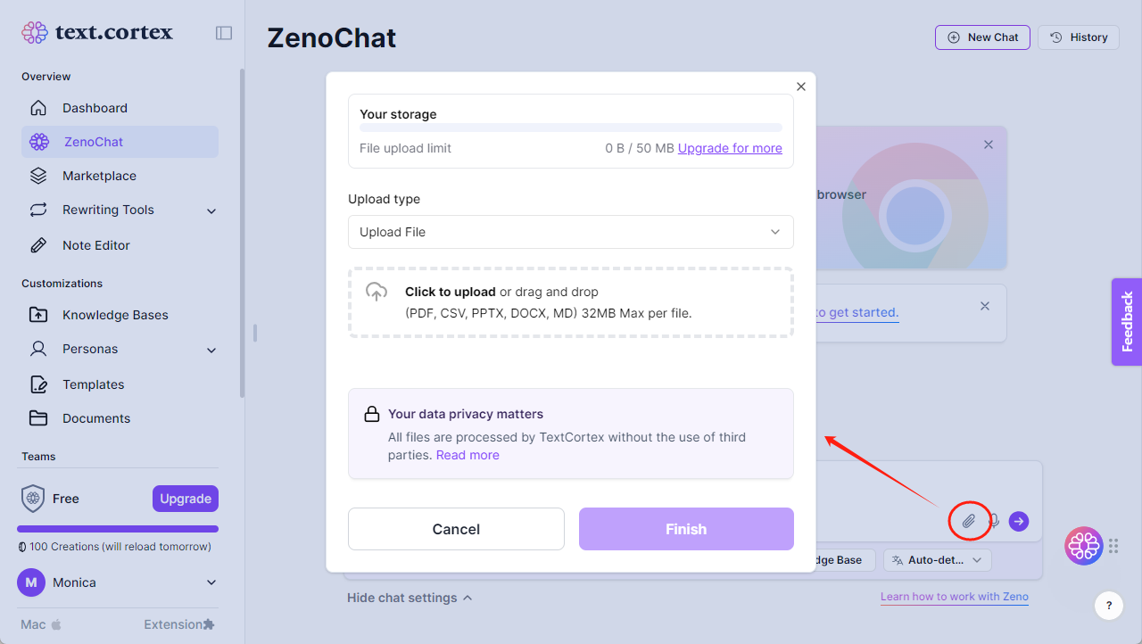 Translate PDFs with TextCortext AI Assistant Zeno