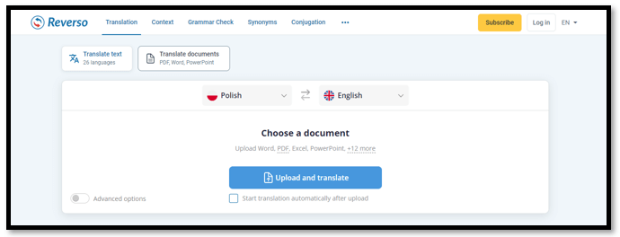 Translate Polish to English in Reverso