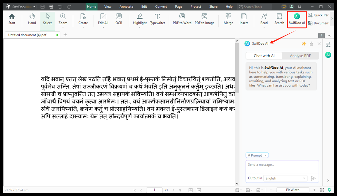 translate Sanskrit to Hindi PDF using AI SwifDoo Translator 1