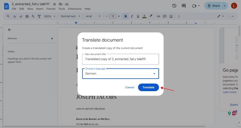 Translate PDF via Google Docs