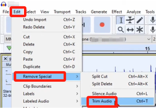 Trim audio Windows Mac with Audacity