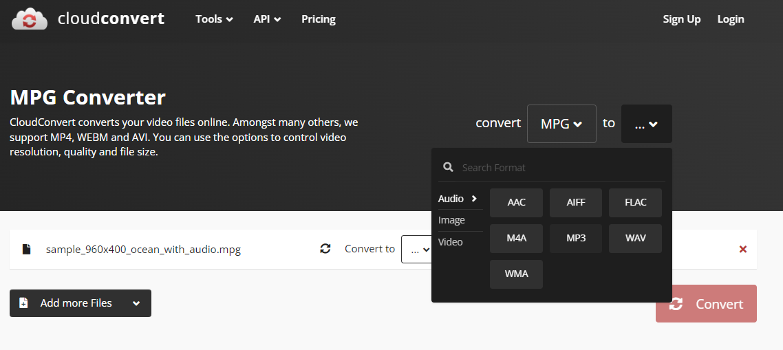 Turn MPG into MP3 with CloudConvert