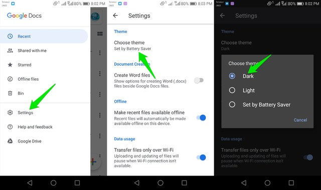 Turn on Dark Mode in Google Docs on Android