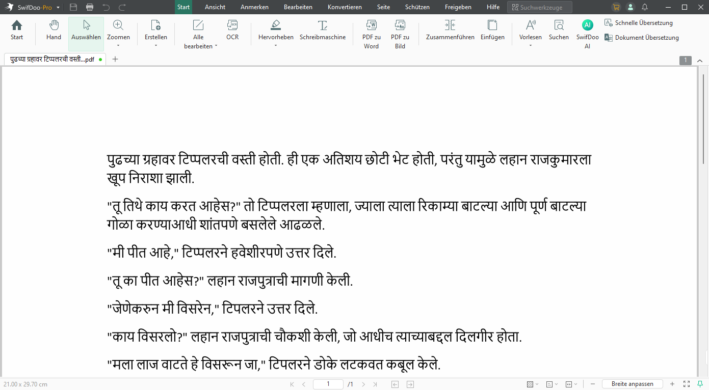 Marathi in Hindi übersetzen mit SwifDoo PDF