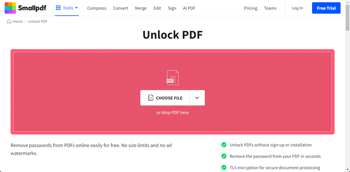 Unlock PDF Online with Smallpdf