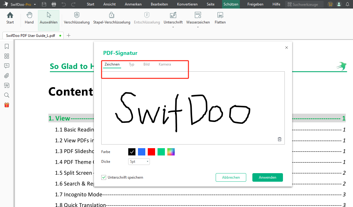4 Möglichkeiten zum Erstellen einer Unterschrift in PDF in SwifDoo PDF