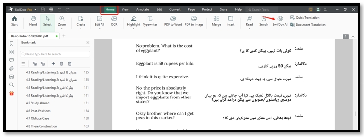 Translate Urdu to Hindi for PDFs in SwifDoo AI