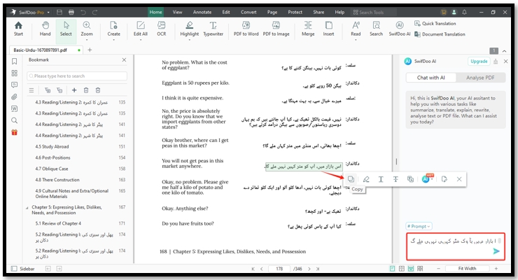 Translate Urdu to Hindi for PDFs in SwifDoo AI