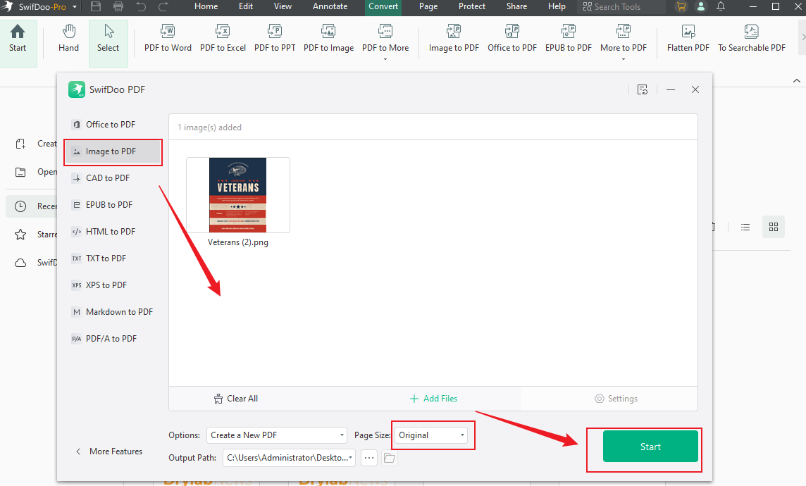 Turn a Veterans Day image into a PDF for card creation in SwifDoo PDF