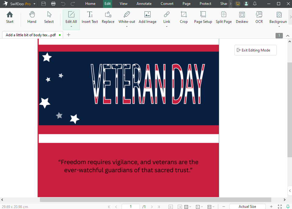Create a Veterans Day card in SwifDoo PDF