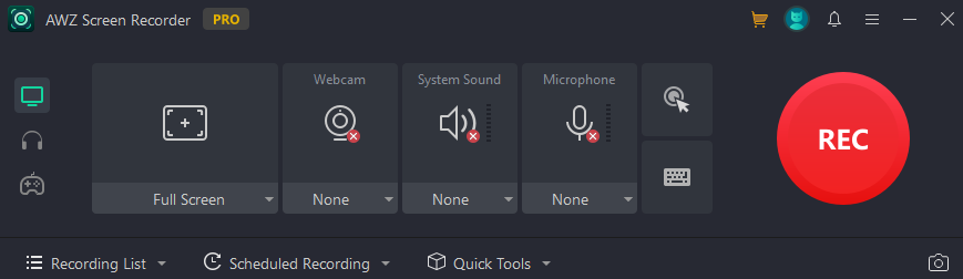 The main interface of AWZ Screen Recorder