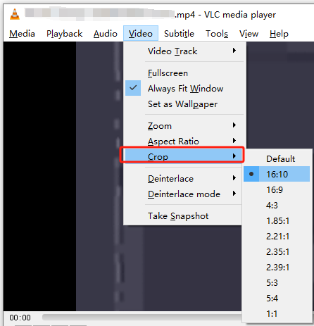 VLC edit video using video cropping feature
