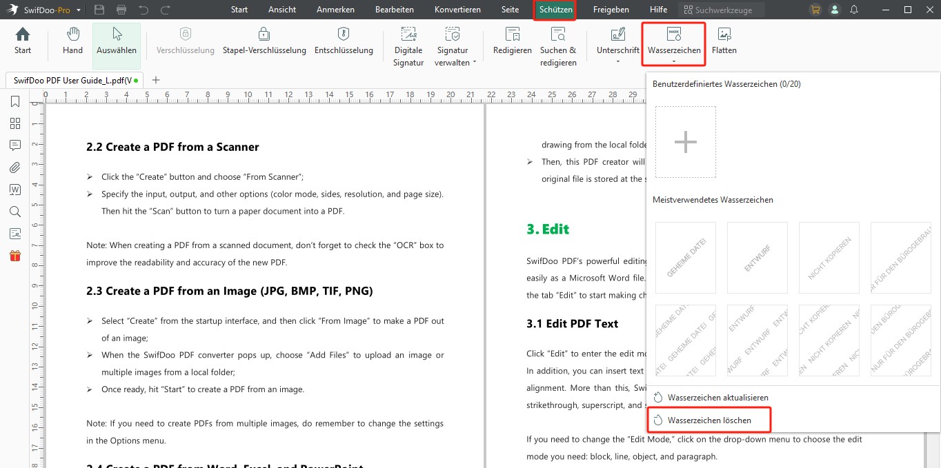 Wasserzeichen aus der PDF-Datei entfernen SwifDoo PDF